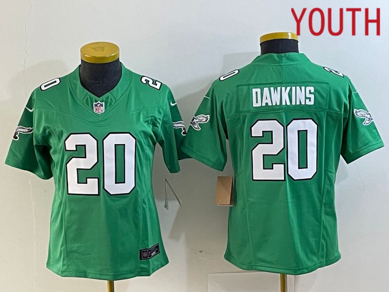 Youth Philadelphia Eagles 20 Dawkins Green 2023 Nike Vapor Limited NFL Jersey style 1